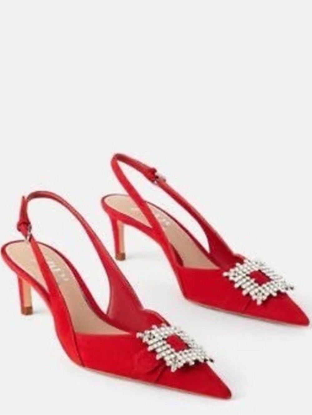 Zara Rhinestone Sling Back Kitten Heels In Red Size 6
